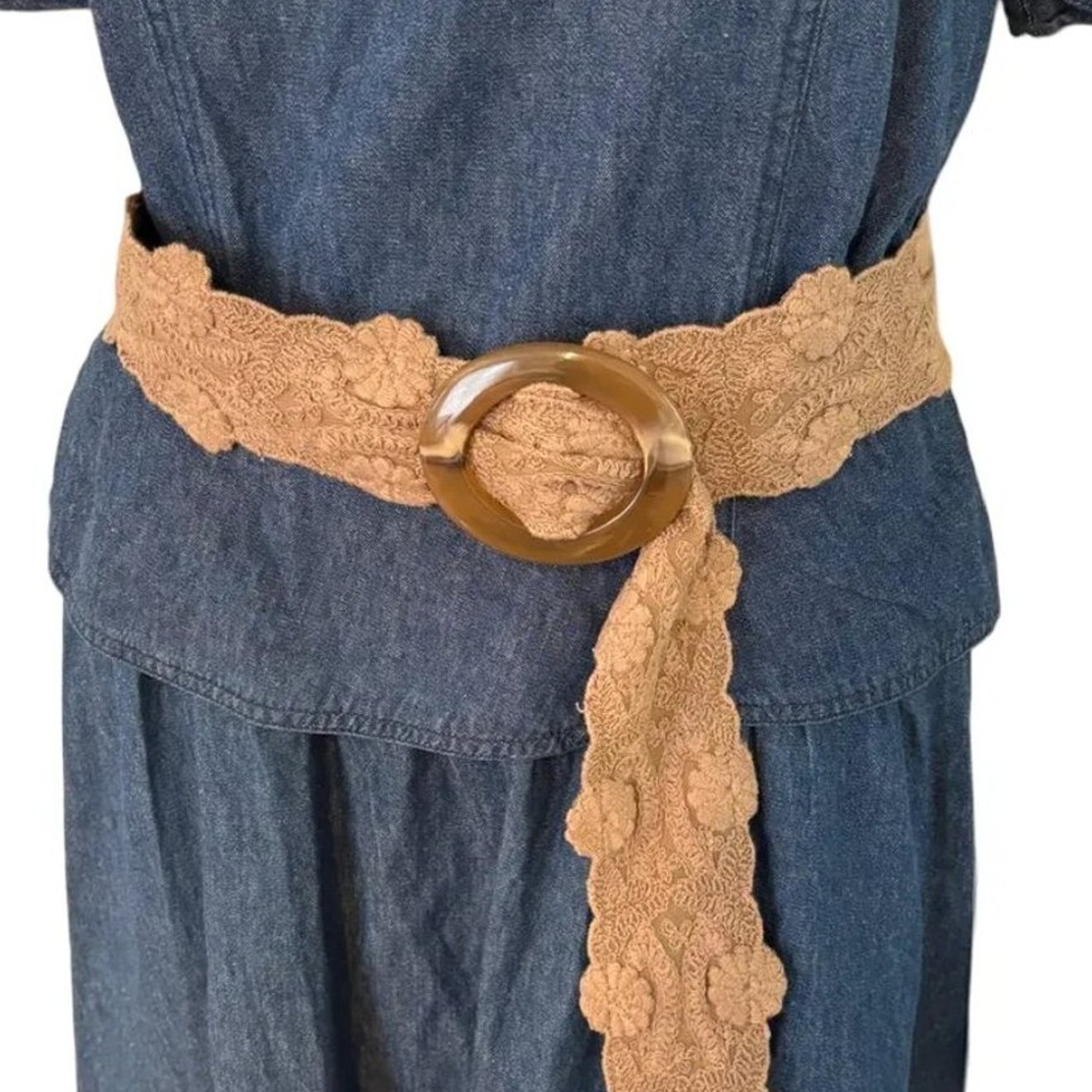 J.Jill Embroidered Bohemian Floral Fabric Belt In Taupe Brown Sz M